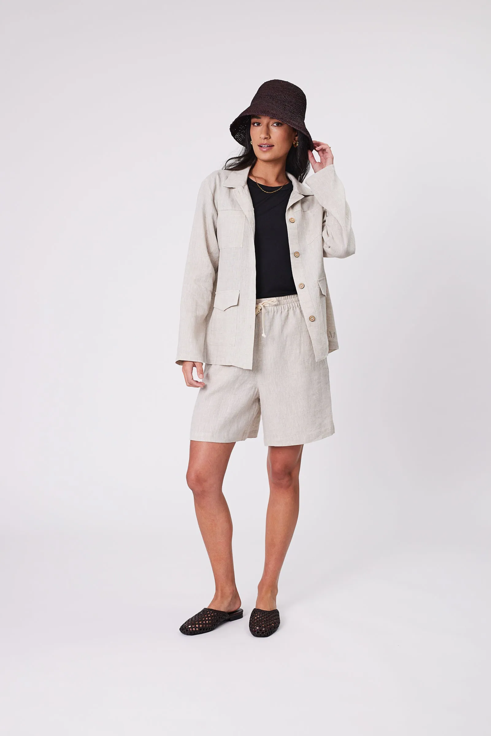 Linen Utility Shacket - Natural