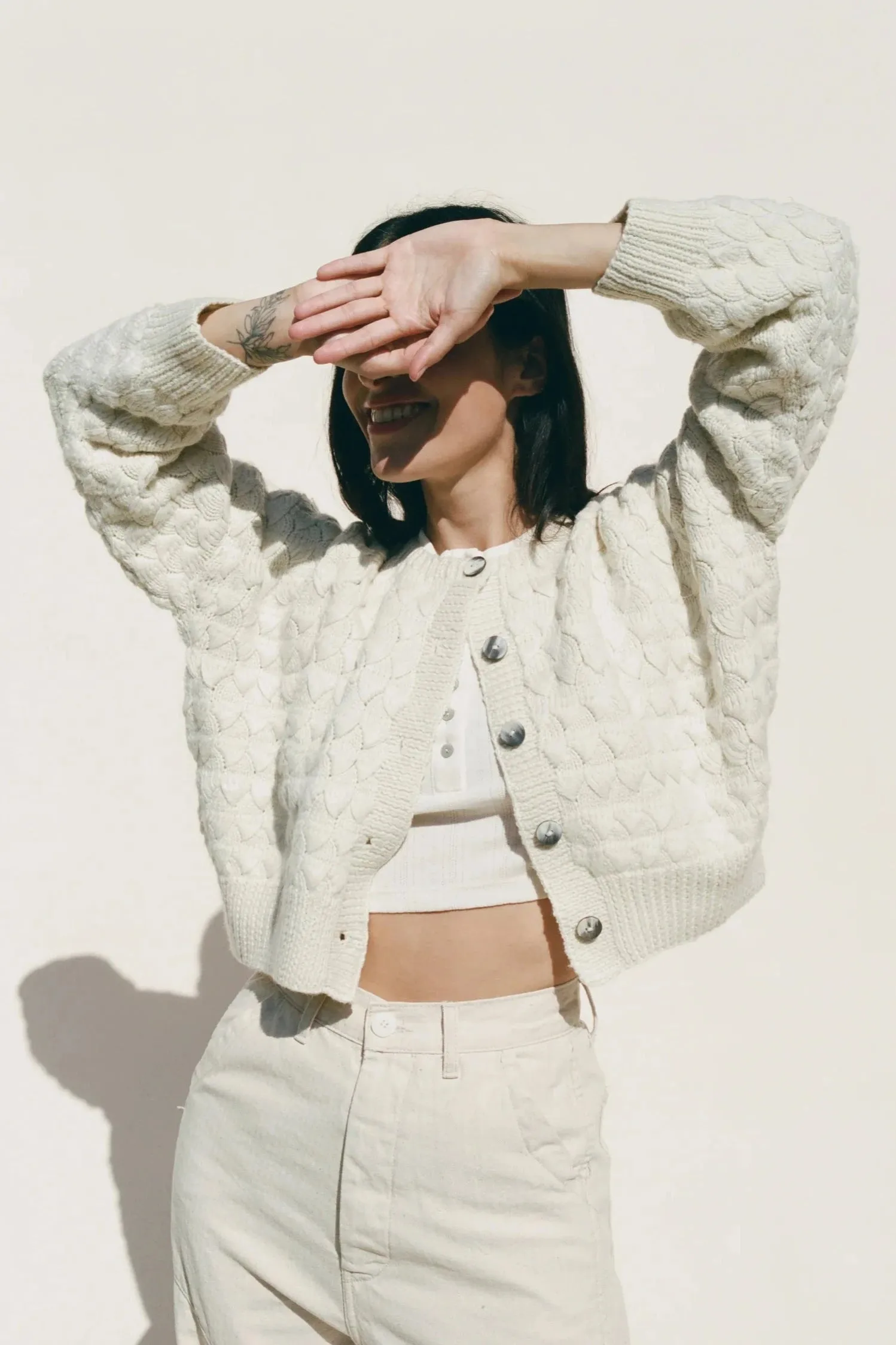 Lise Crop Cardigan, Cream