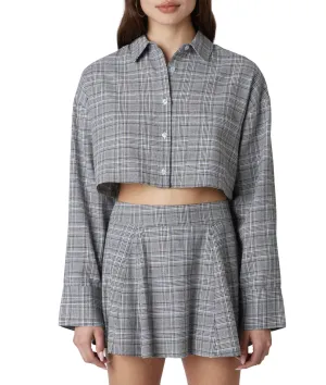 Long Sleeve Cropped Button Down Plaid Top