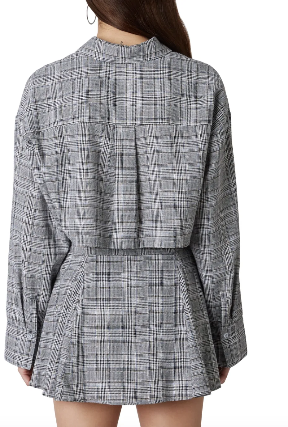 Long Sleeve Cropped Button Down Plaid Top