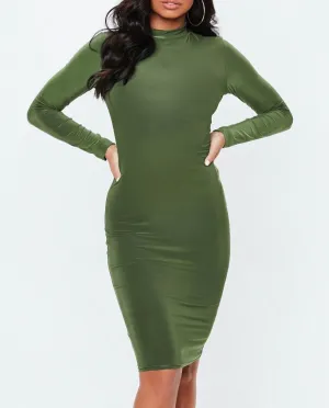 Long Sleeve High Neck Bodycon Midi Dress