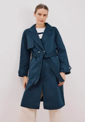Long Water-Repellent Trench Coat - Navy