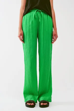 Loose Fit Striped Pants in Green