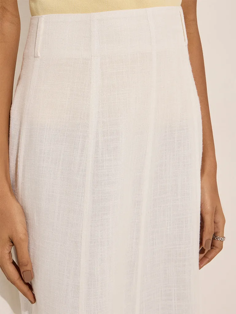 LOV White Solid Linen-Blend A-Line Skirt