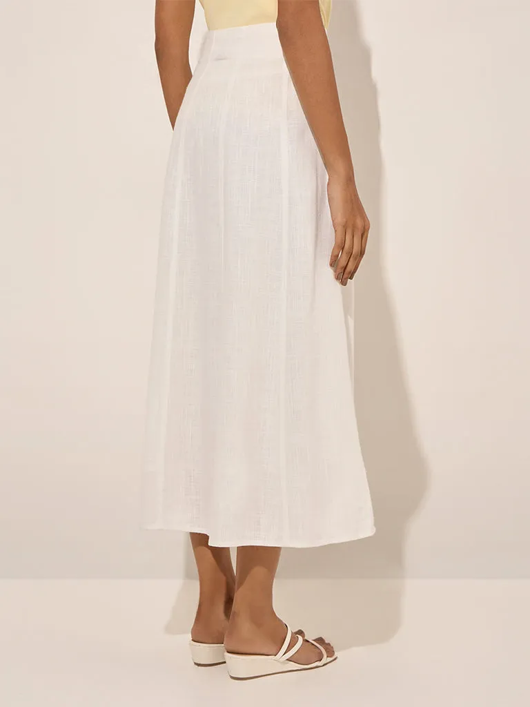 LOV White Solid Linen-Blend A-Line Skirt