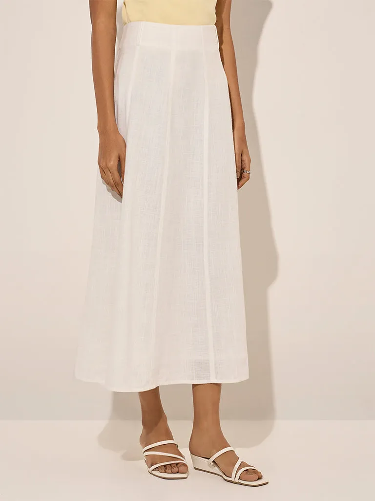 LOV White Solid Linen-Blend A-Line Skirt