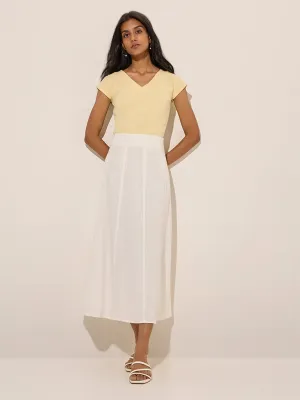 LOV White Solid Linen-Blend A-Line Skirt