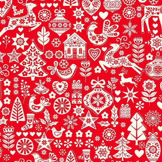 Makower Fabric | Scandi 23 | Icons | Red