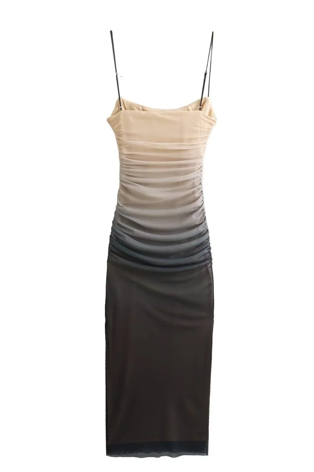 MALIA Ruched Ombré Tulle Midi Dress