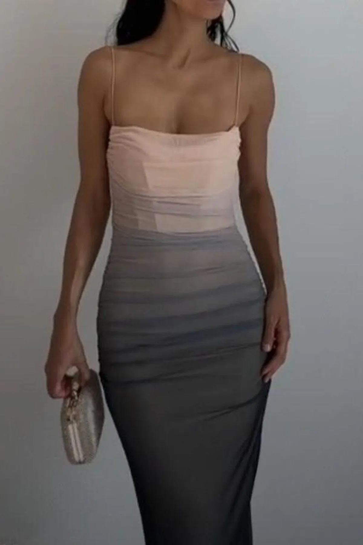 MALIA Ruched Ombré Tulle Midi Dress