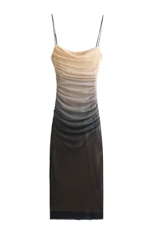 MALIA Ruched Ombré Tulle Midi Dress