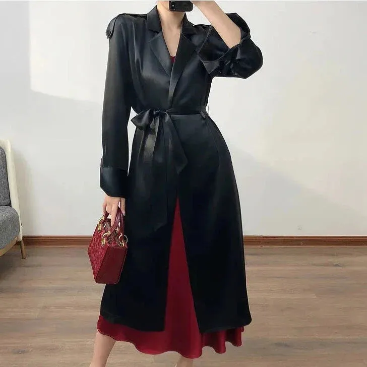 Margita Luxe Satin Trench Duster Coat