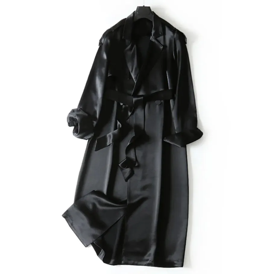 Margita Luxe Satin Trench Duster Coat