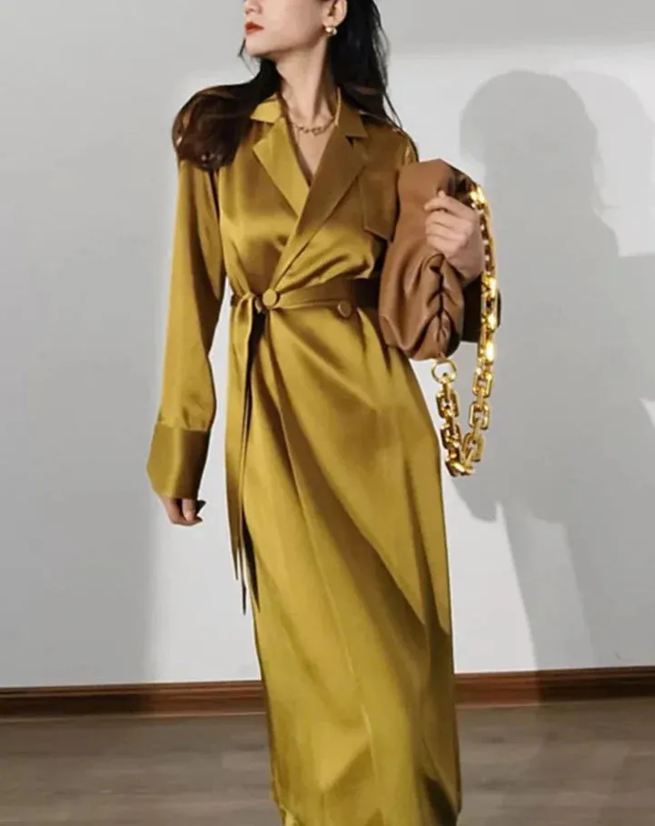 Margita Luxe Satin Trench Duster Coat