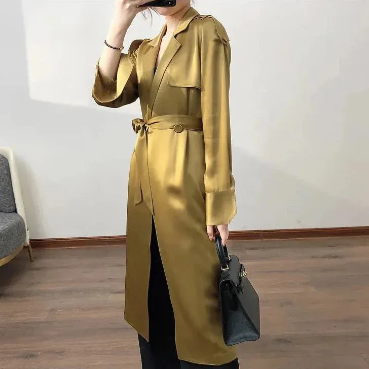 Margita Luxe Satin Trench Duster Coat