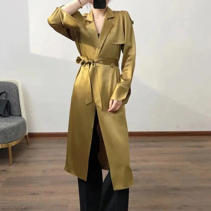 Margita Luxe Satin Trench Duster Coat