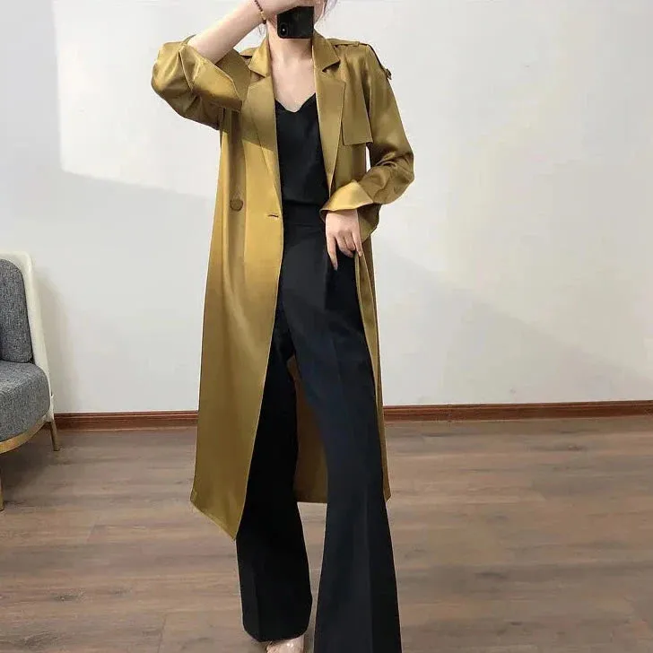 Margita Luxe Satin Trench Duster Coat