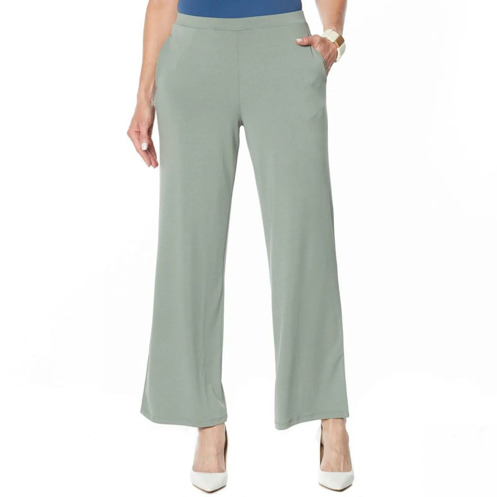 MarlaWynne WynneLayers Women's Plus Size Straight Leg Matte Jersey Pull On Pants