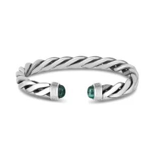 Men's Silver & Malachite Cable Bracelet