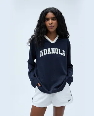Mesh Long Sleeve Sports Jersey - Navy Blue/Marshmallow White
