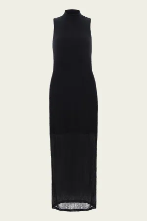 Mesh Mockneck Dress in Black