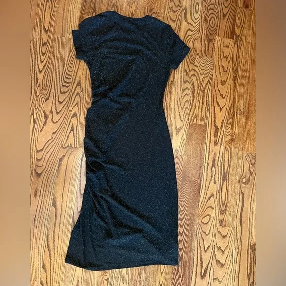 Michael Kors Women’s Metallic Ruched Short Sleeve Midi Dress Black/Gold  Size L