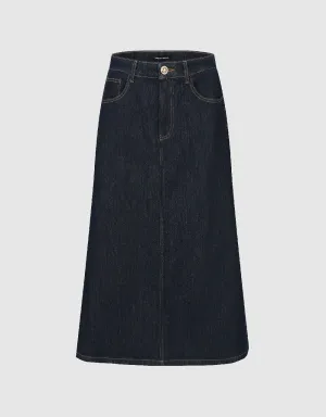 Midi A-Line Denim Skirt