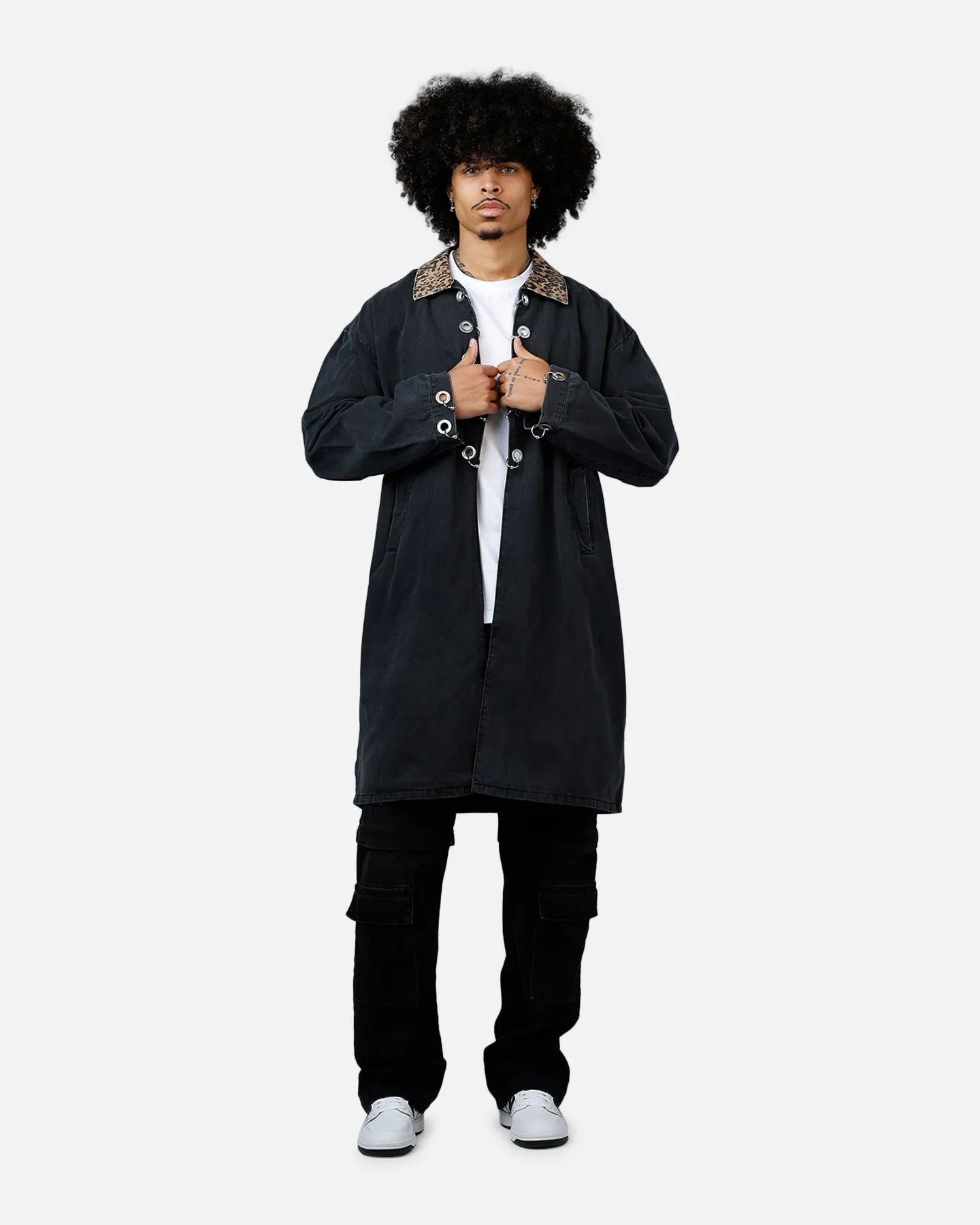 MNML Rusted Trench Coat Jacket Black
