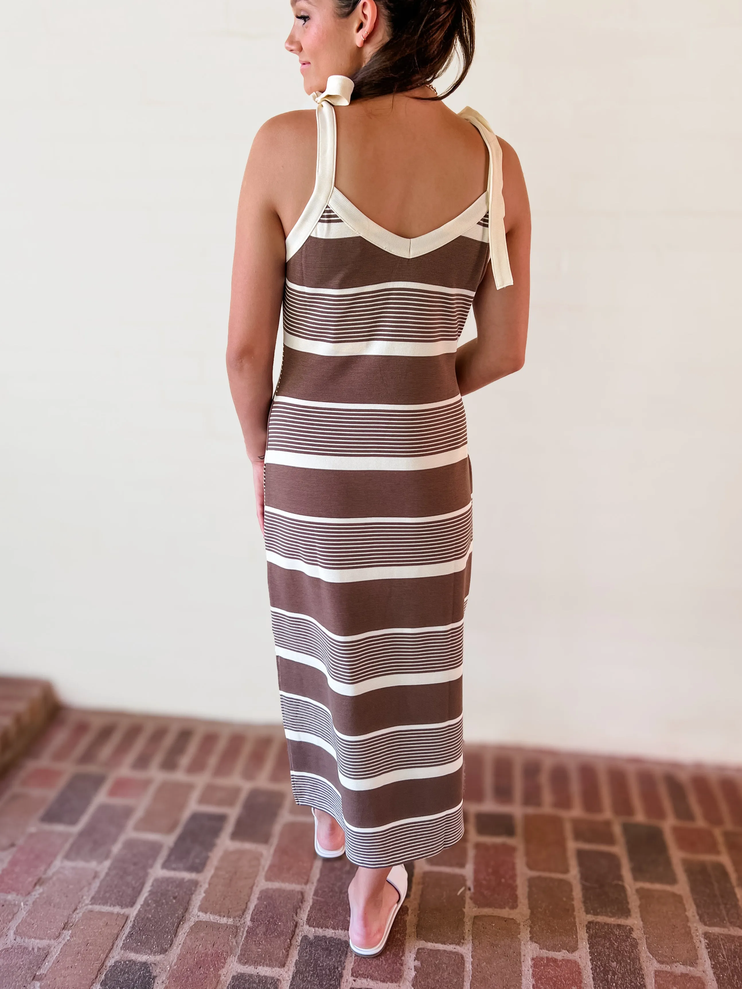 Mocha Striped Midi Dress