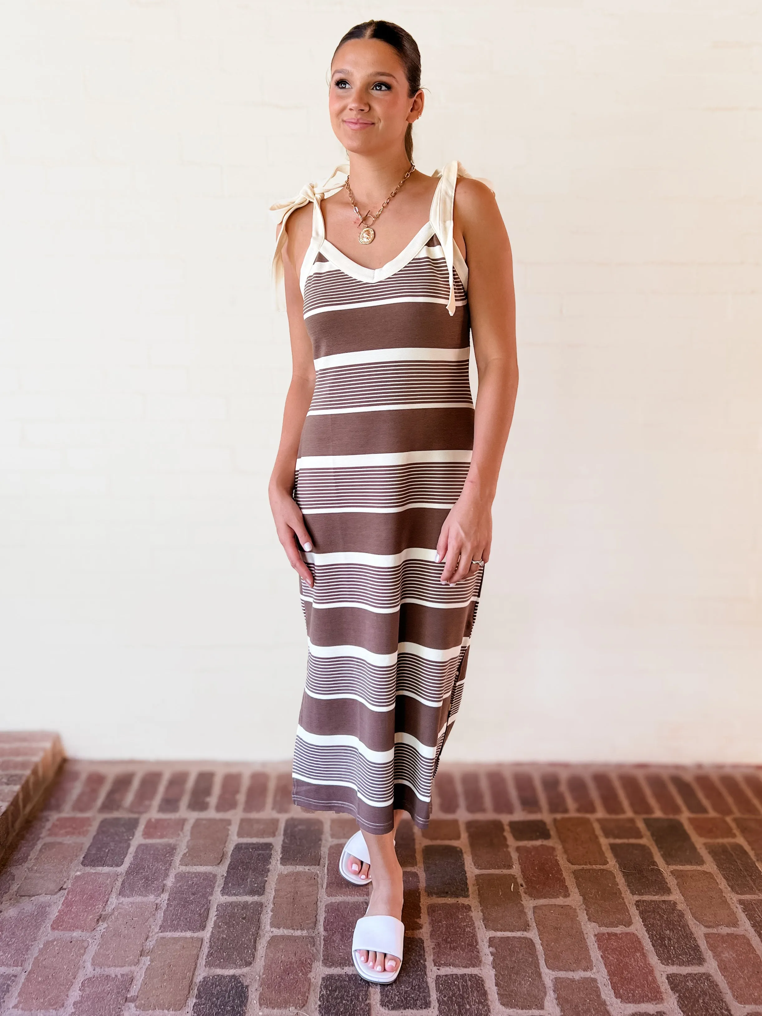 Mocha Striped Midi Dress