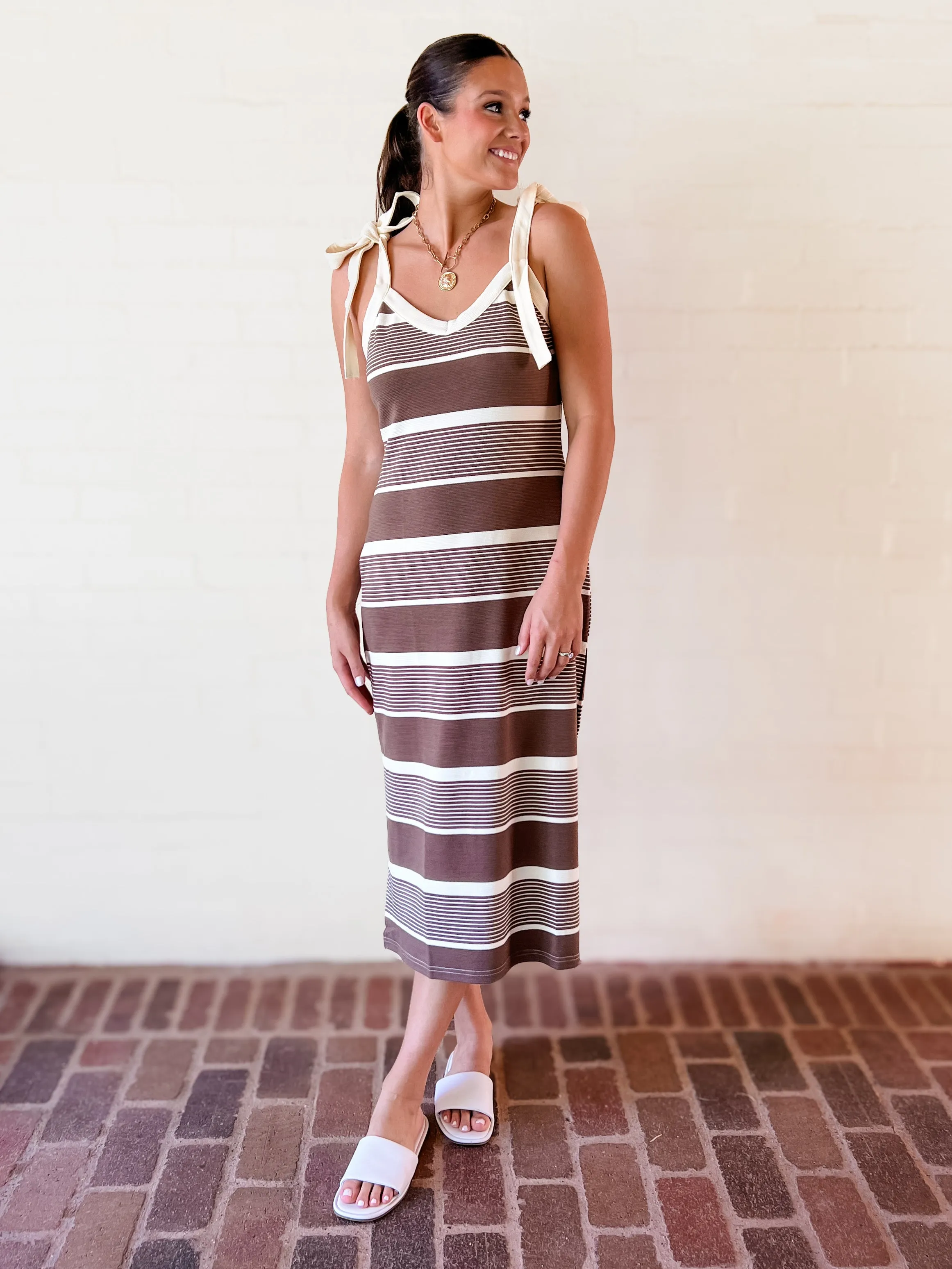 Mocha Striped Midi Dress