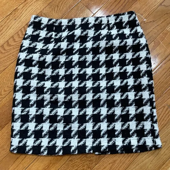 MONARC Anthropologie Houndstooth Tweed Mini/Midi Skirt black white Sz L