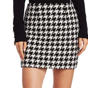 MONARC Anthropologie Houndstooth Tweed Mini/Midi Skirt black white Sz L