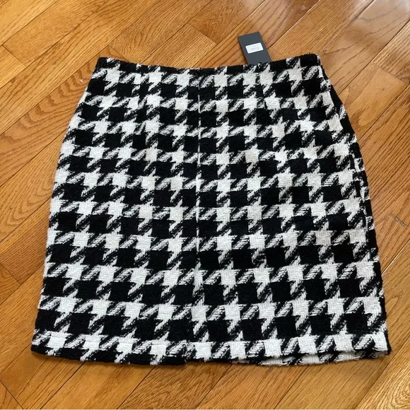 MONARC Anthropologie Houndstooth Tweed Mini/Midi Skirt black white Sz L
