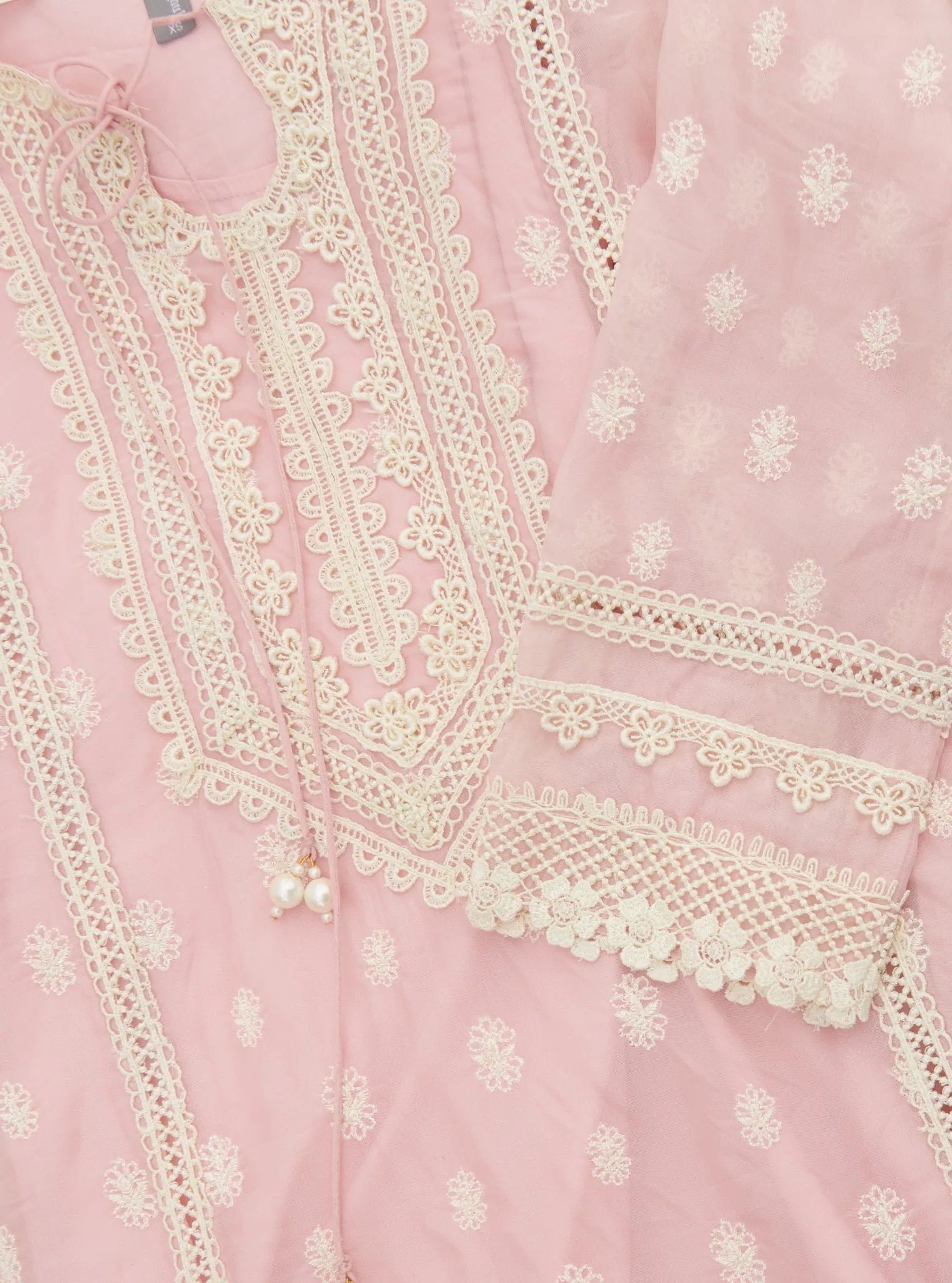 Mulmul Organza Jankia Pink Kurta With Mulmul Cotton Jankia Pink pant