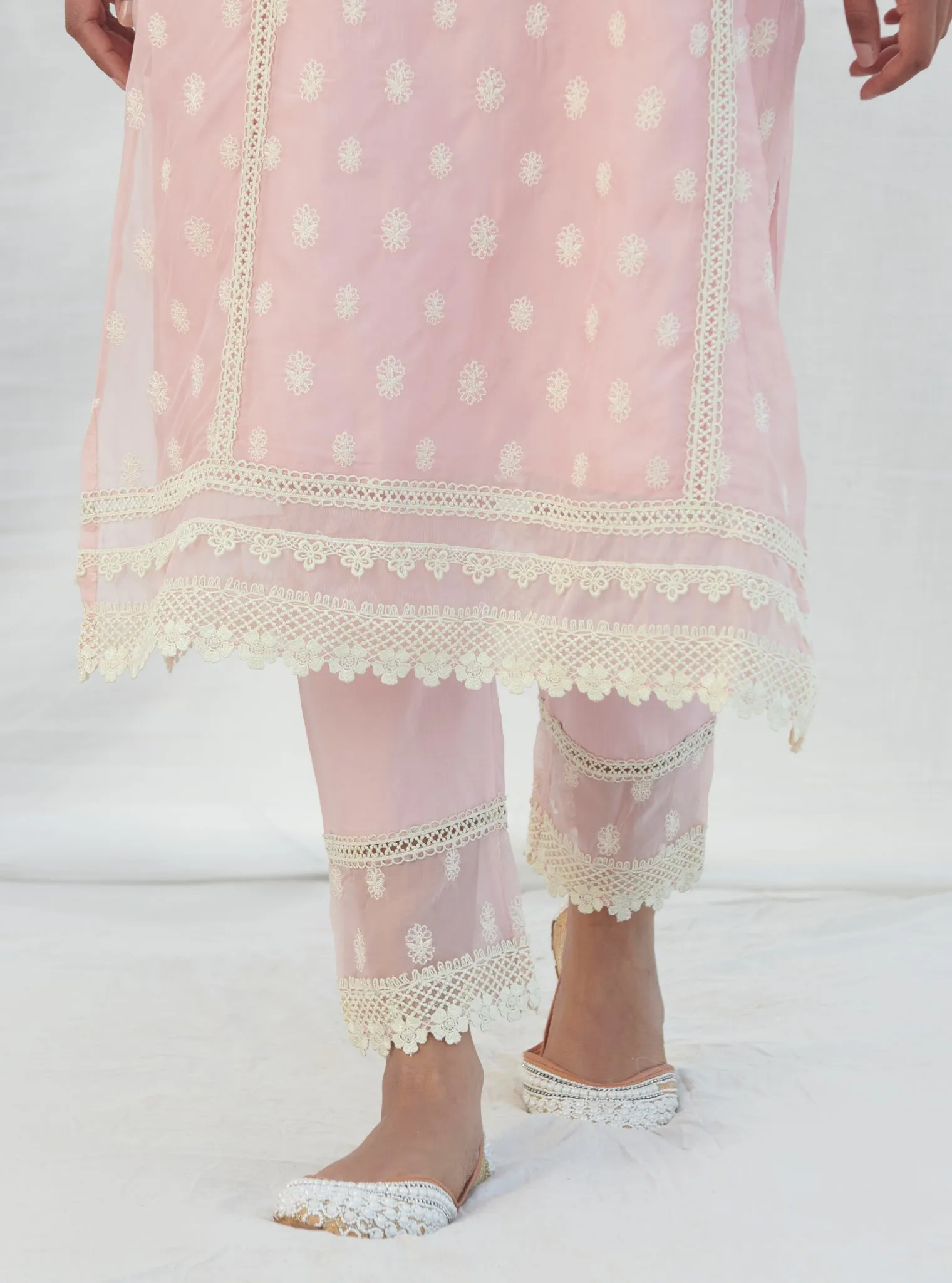 Mulmul Organza Jankia Pink Kurta With Mulmul Cotton Jankia Pink pant