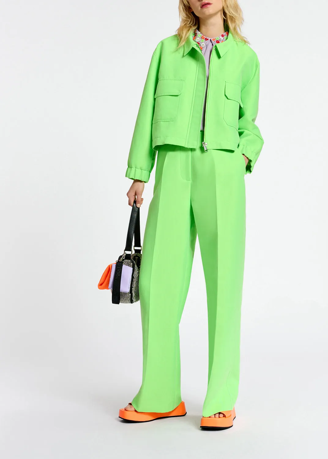 Neon green straight-leg pants