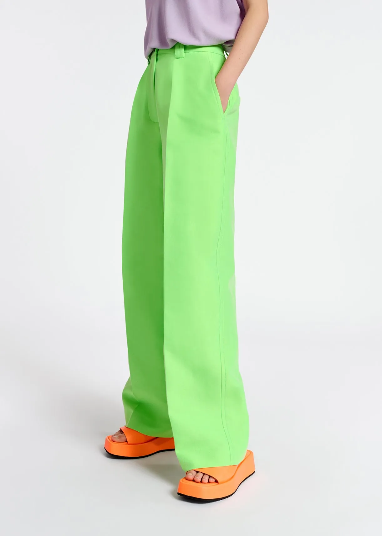 Neon green straight-leg pants