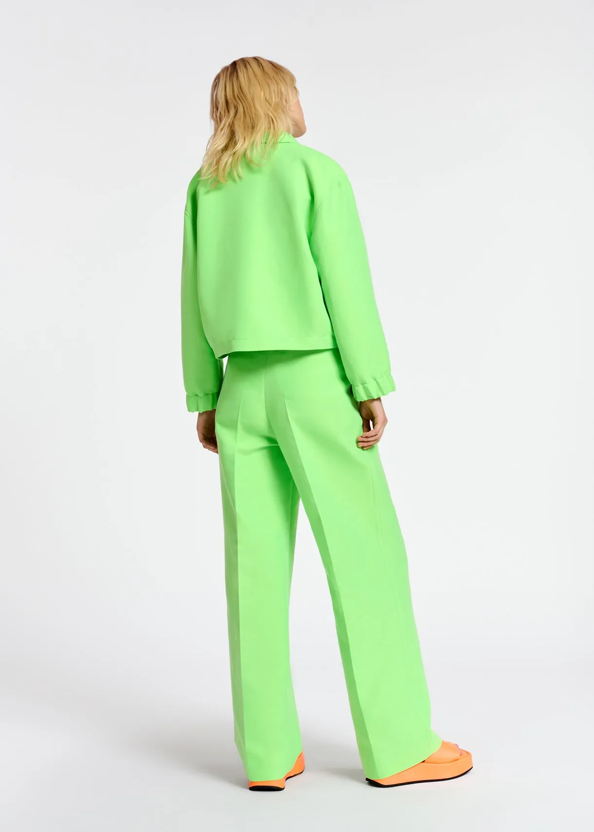 Neon green straight-leg pants