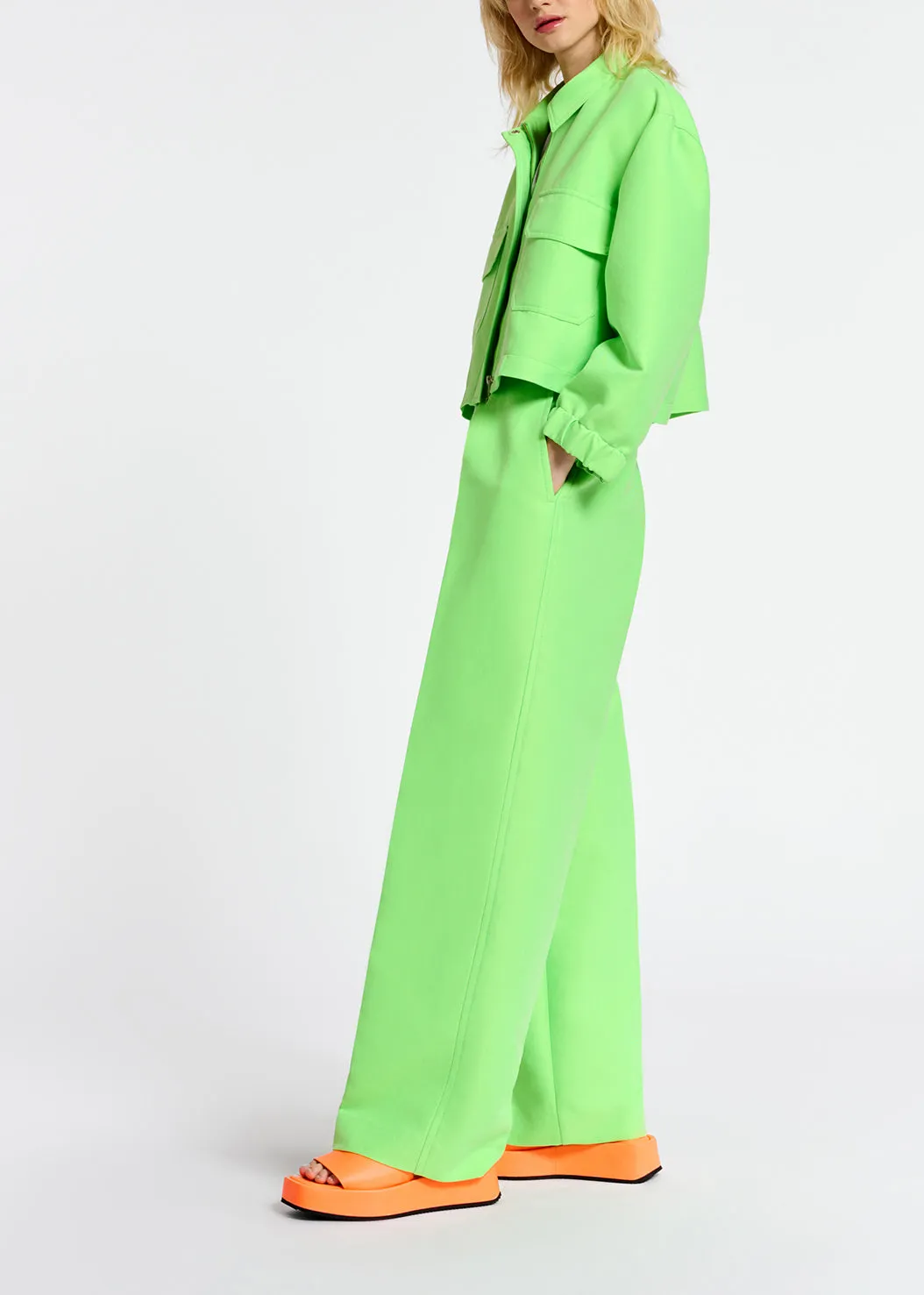 Neon green straight-leg pants