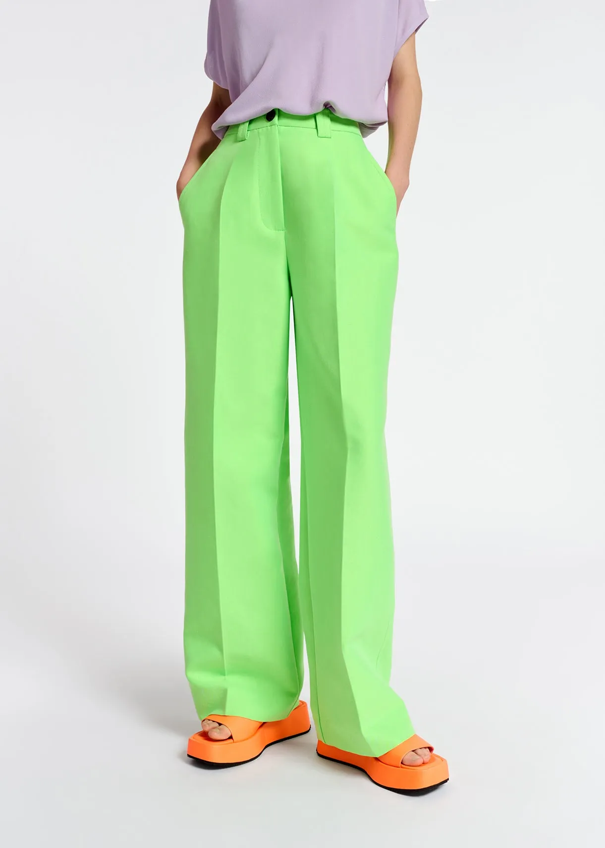Neon green straight-leg pants