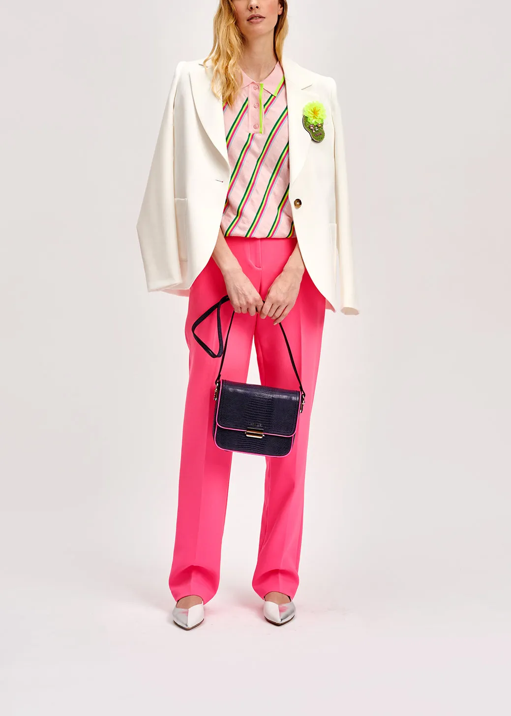 Neon pink straight-leg pants
