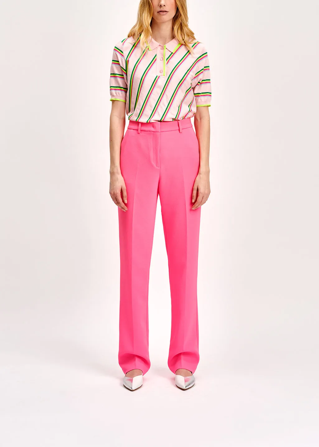 Neon pink straight-leg pants