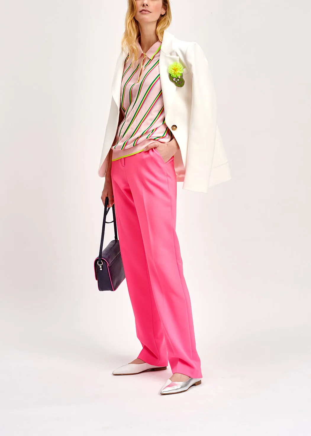 Neon pink straight-leg pants