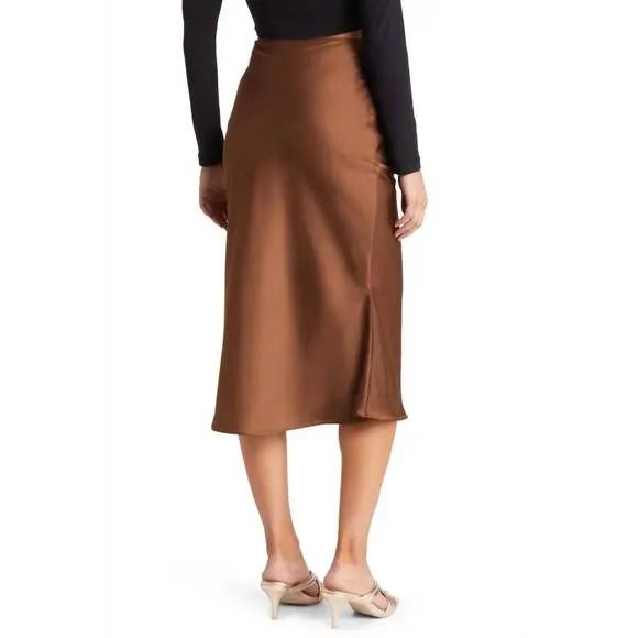 NEW AMYLYNN midi slip skirt in brown