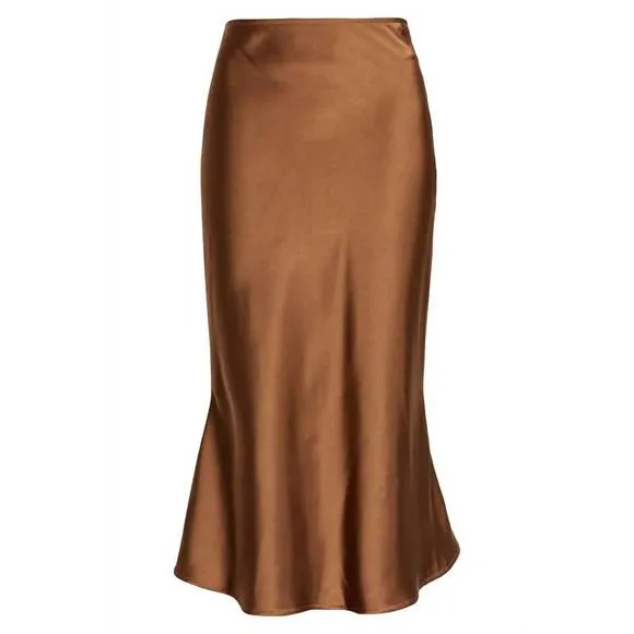 NEW AMYLYNN midi slip skirt in brown