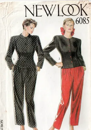 New Look 6085 Womens Princess Jacket/Top & Pants with Pockets 1980s Vintage Sewing Pattern Sizes 8 - 18 UNCUT Factory Folded