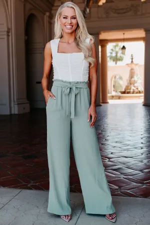 Nothing To Lose High Waisted Wide Leg Pants (Sage)
