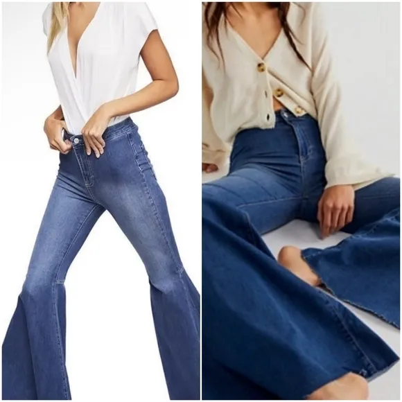 NWT WE THE FREE Just Float On Flare Size 29 Jericho Blue Raw Hem high rise