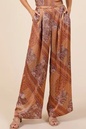 Parker Paisley Patchwork Print Satin Wide Leg Pants